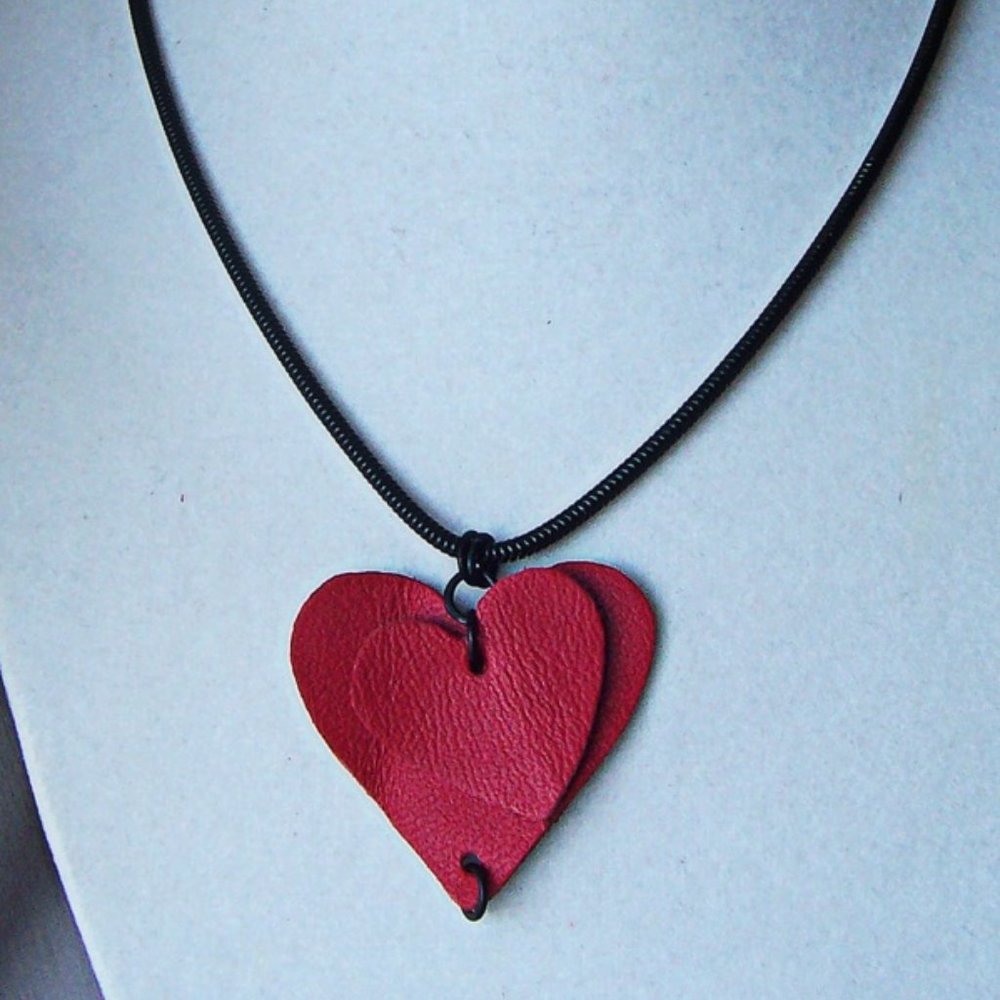 Hand Made Leather Hearts Necklace